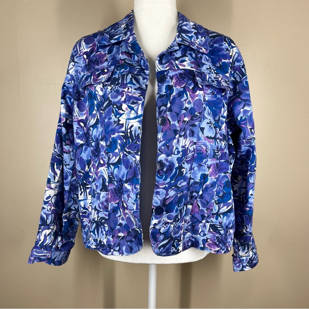 Coldwater Creek Women’s Floral Wearable Art Trucker Jacket Size Petite Large